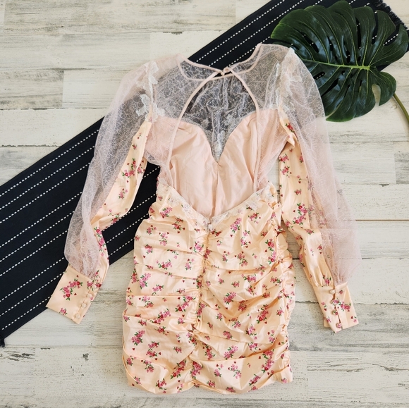 For Love And Lemons Aster Floral Mini Dress Peach NWT Size Small - Picture 8 of 14